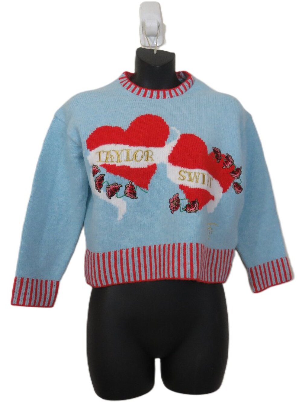 Taylor Swift Album Heart Sweater Youth Size Small Blue Embroider Pullover